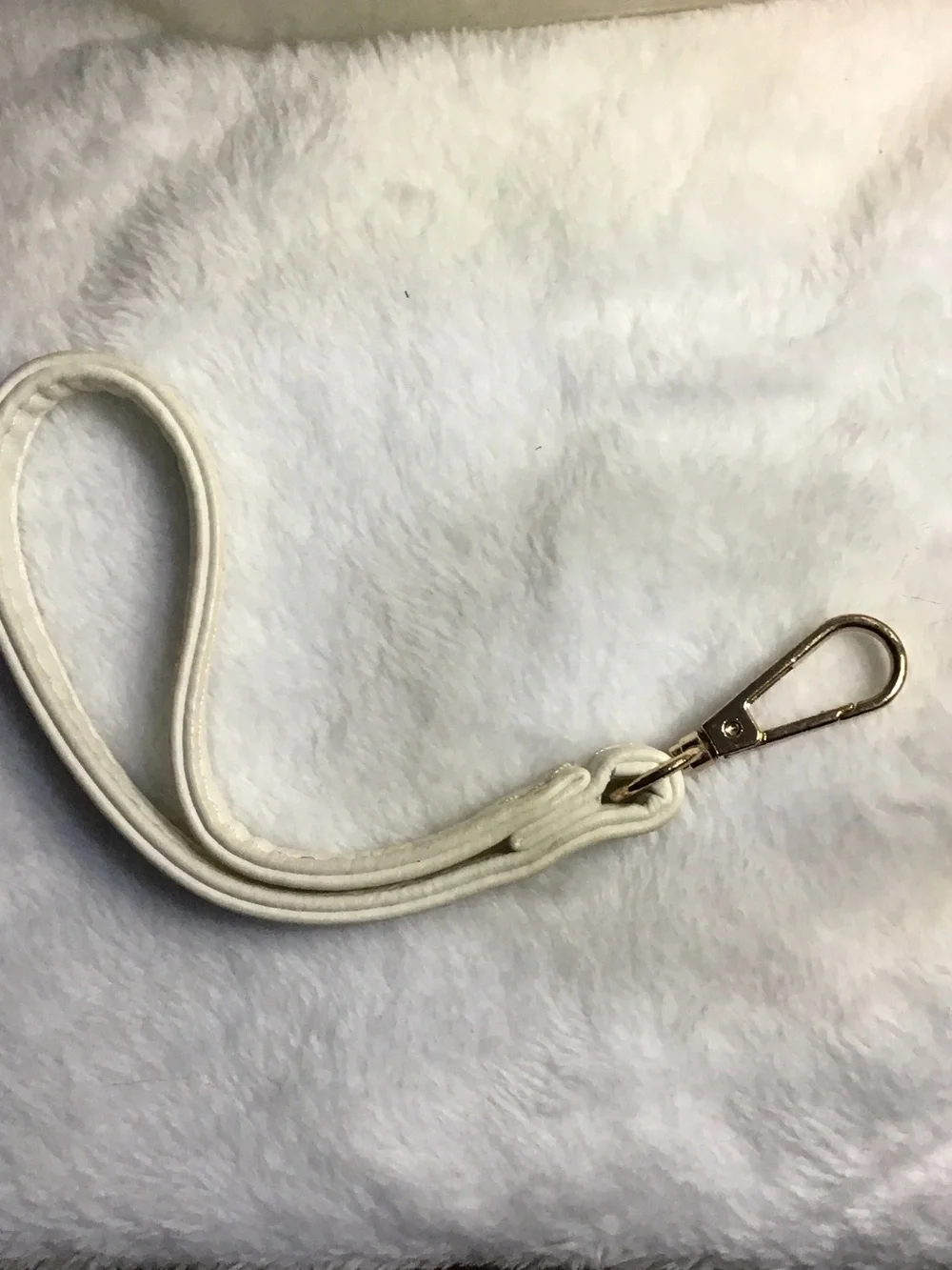 White Leather Wristlet Key Strap with Gold Clip
